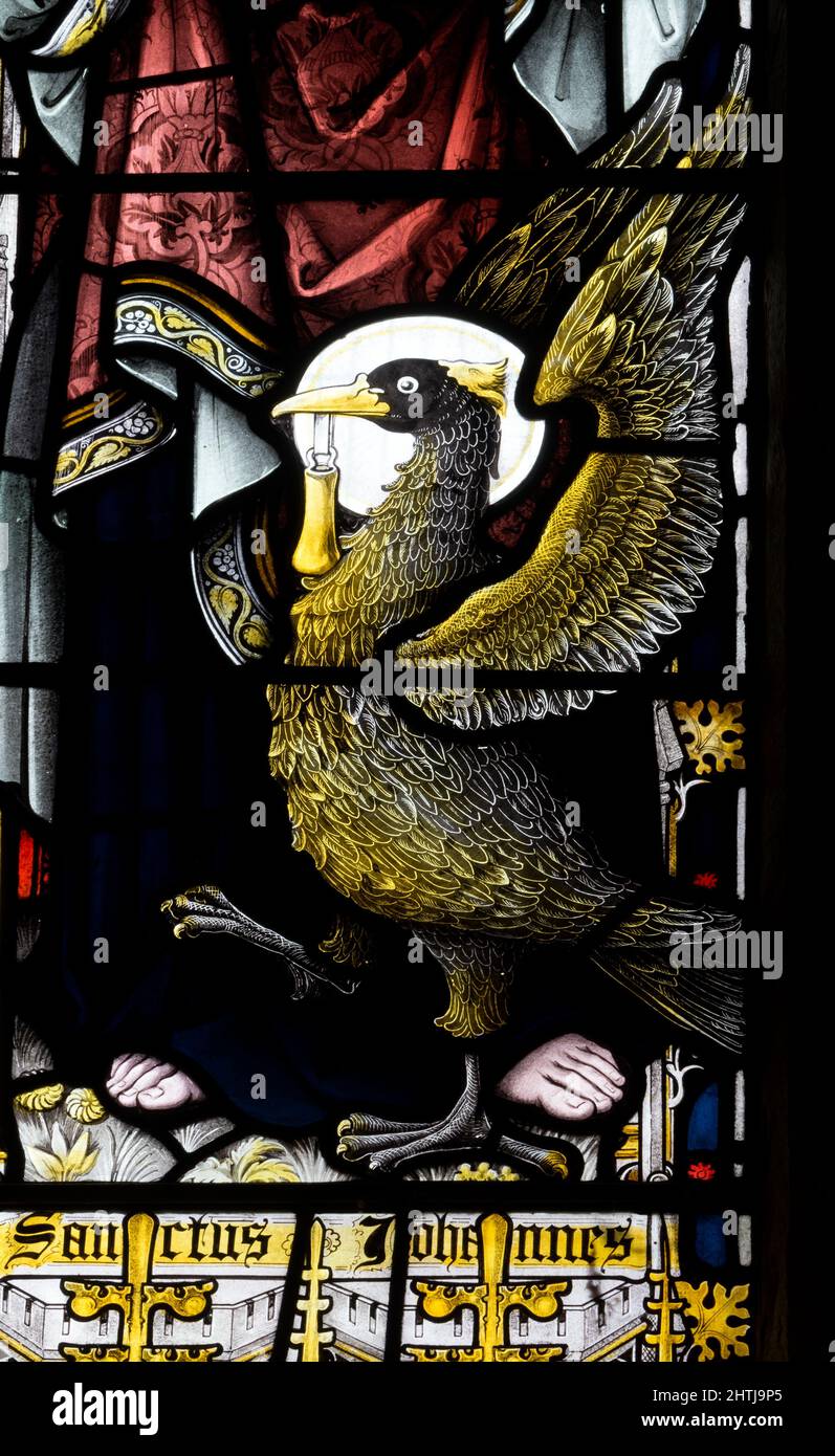 Aquila di San Giovanni vetrate, Santa Maria e Santa Croce Chiesa, Alderminster, Warwickshire, Inghilterra, Regno Unito Foto Stock