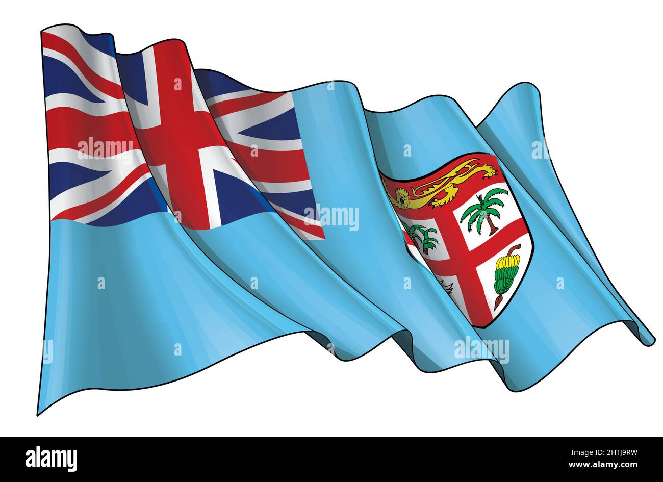 Illustrazione vettoriale di una bandiera ondeggiante delle isole Figi. Tutti gli elementi in modo preciso su livelli e gruppi ben definiti. Illustrazione Vettoriale