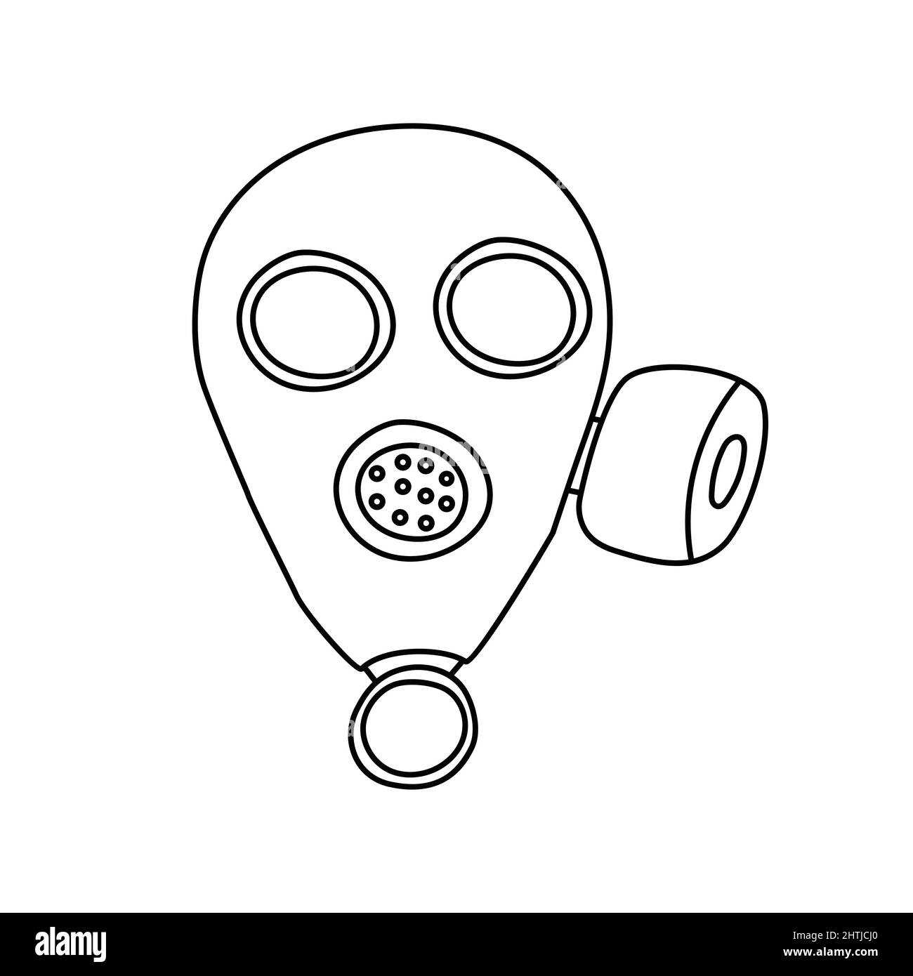 Disegno di una maschera di gas. Un mezzo militare di protezione contro gas velenosi, armi biologiche, chimiche e radioattive. Illustrazione Vettoriale