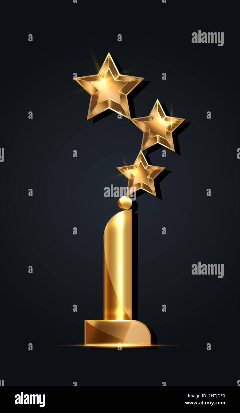 Cerimonia di premiazione del Premio della Statua 3D GOLD STAR. Premio stelle d'oro concetto, icona statua Silhouette. Film e film simbolo stock, premio Academy Illustrazione Vettoriale