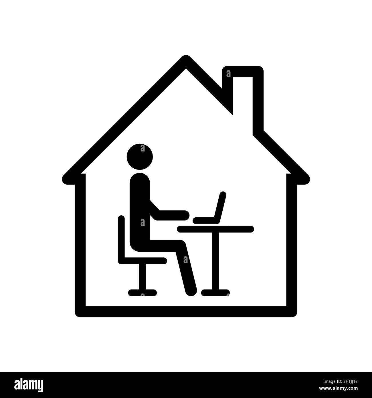 Concetto di icona per l'ufficio domestico. Uomo che lavora al computer Illustrazione Vettoriale