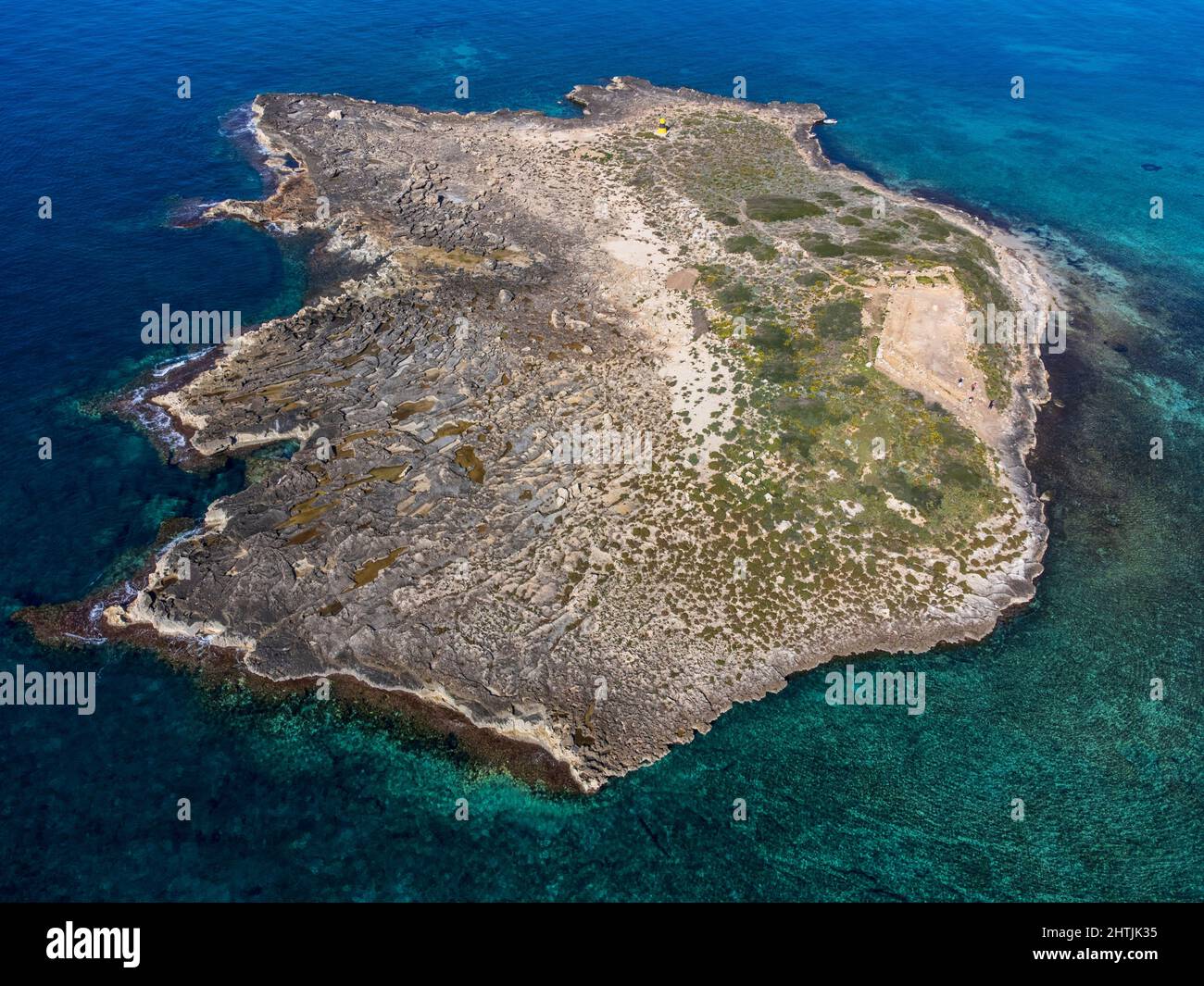 Isola di na Guardis, insediamento Fenicial, 4th secolo prima di Cristo, Ses Salines, Mallorca, Isole Baleari, Spagna Foto Stock