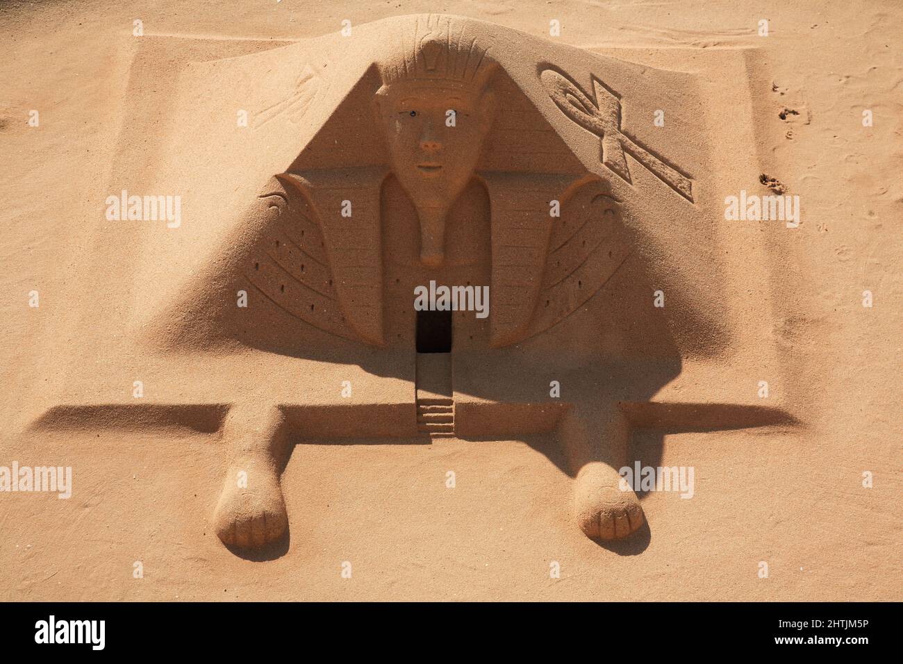 Skulptur aus Sand, Sandkunst, ägyptisches Motiv Foto Stock