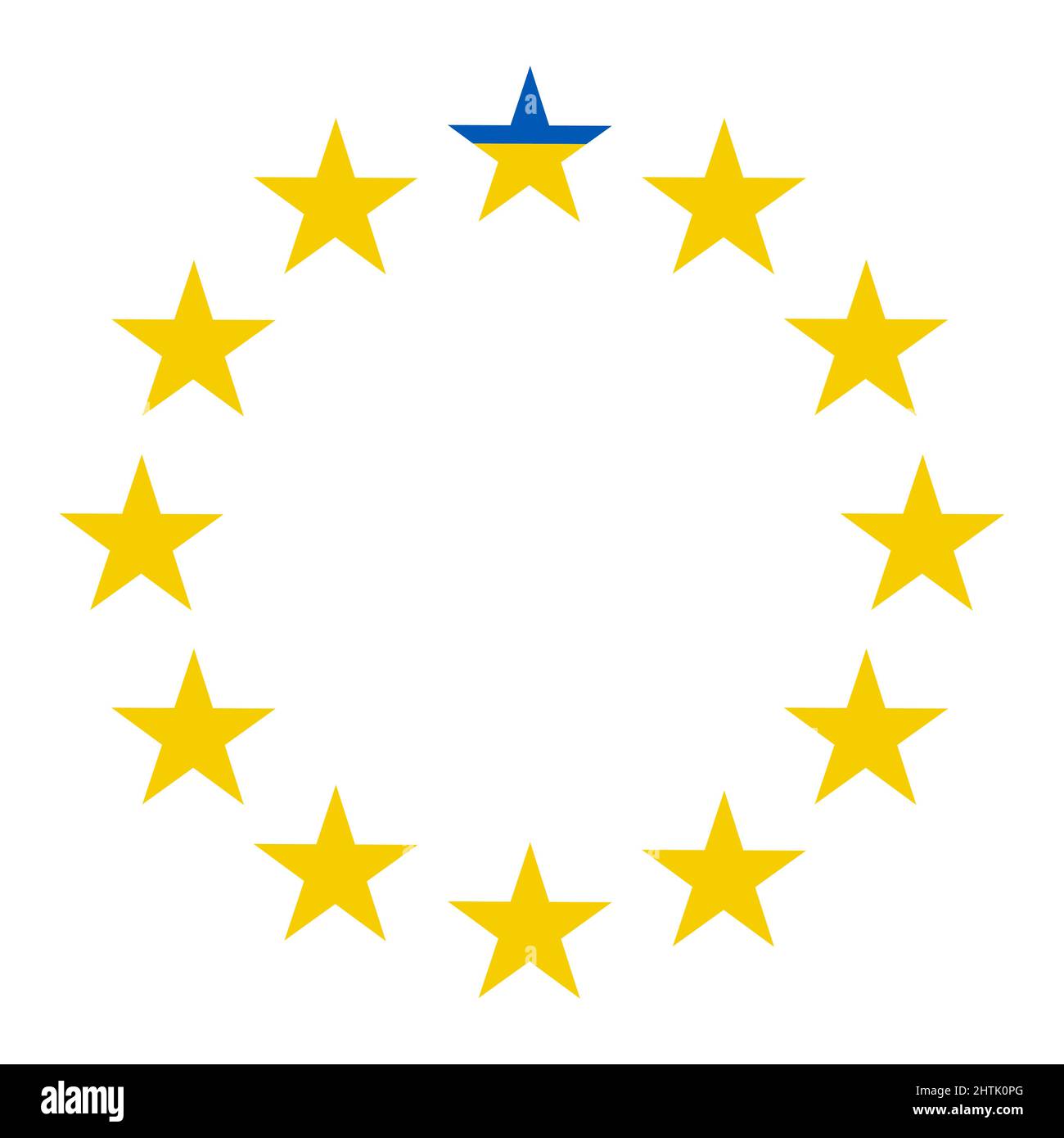 Simbolo Ucraina adesione all'Unione europea, stella blu gialla, UE più UA Illustrazione Vettoriale