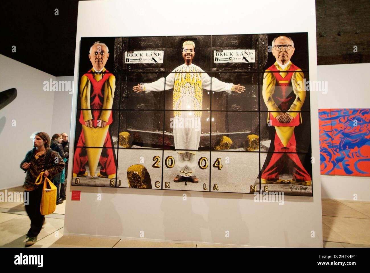 Gilbert & George opera d'arte, Mostra alle Terme di Diocleziano a cura di Achille Bonito Oliva, Roma Fiera d'Arte Contemporanea, Roma, Lazio, Italia Foto Stock