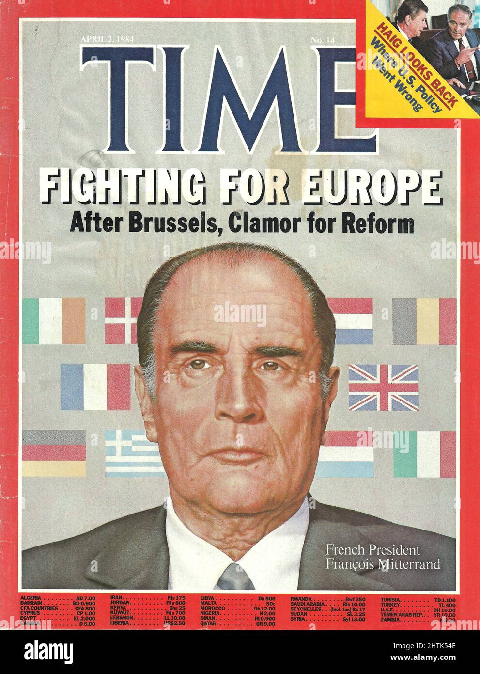 Time magazine cover aprile 2 1984 lotta per l'Europa dopo Bruxelles clamore per la riforma del presidente francese Fracois Mitterand Foto Stock