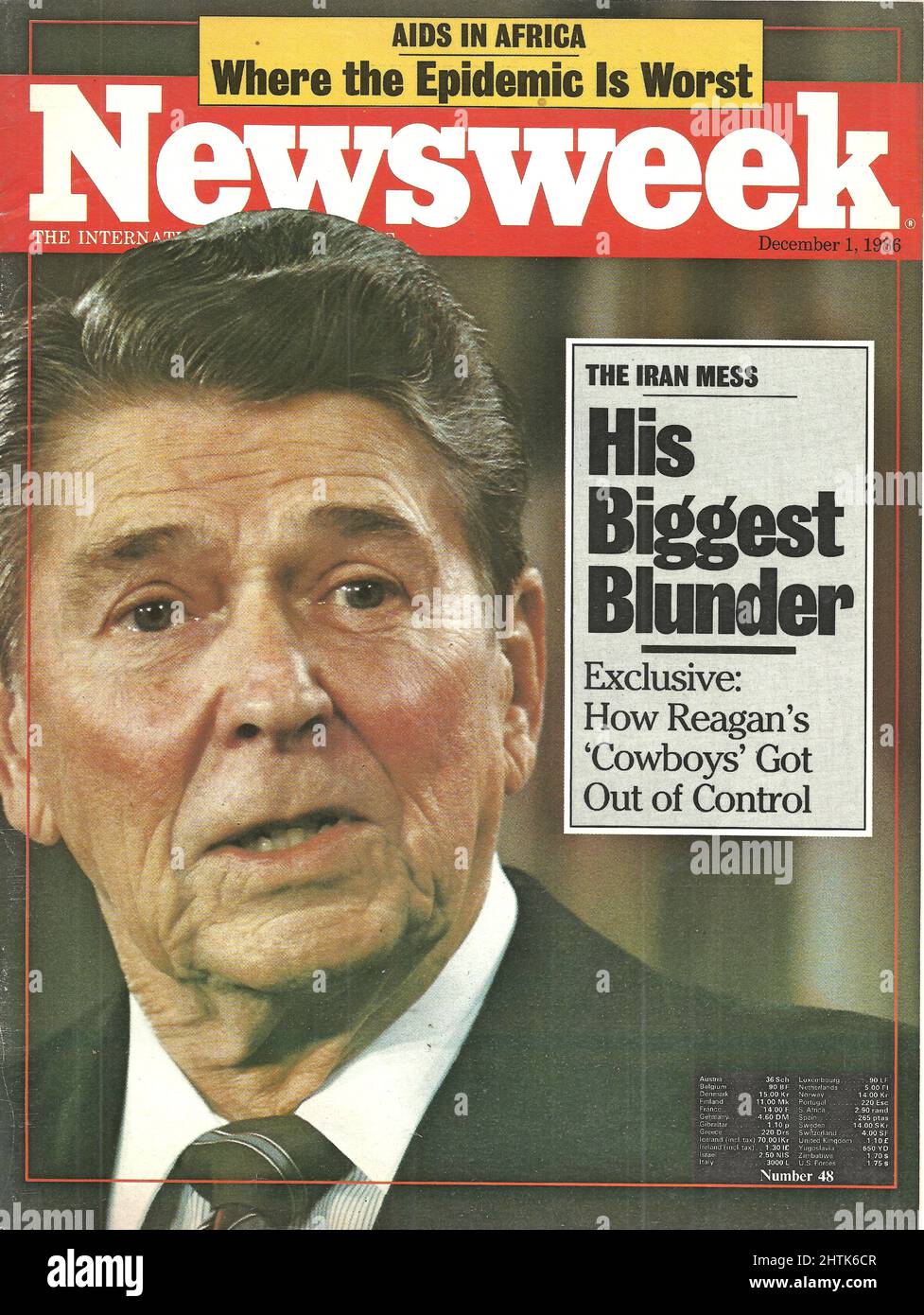 Copertina di Newsweek Dicembre 1 1986 Aids in America dove l'epidemia è peggiore l'Iran Mess, esclusivo come i cowboy di Reagan sono uscito dal controllo Foto Stock