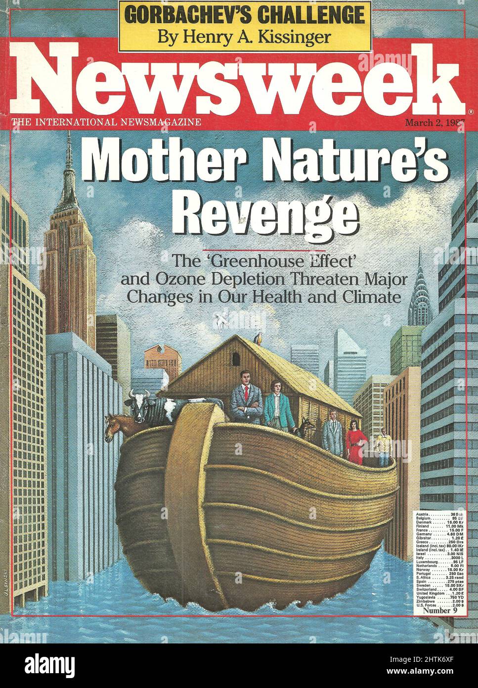 Copertina della Newsweek 2 marzo 1987, la vendetta della natura della Madre, l'effetto serra, copertina di Rafal Olbinski Foto Stock