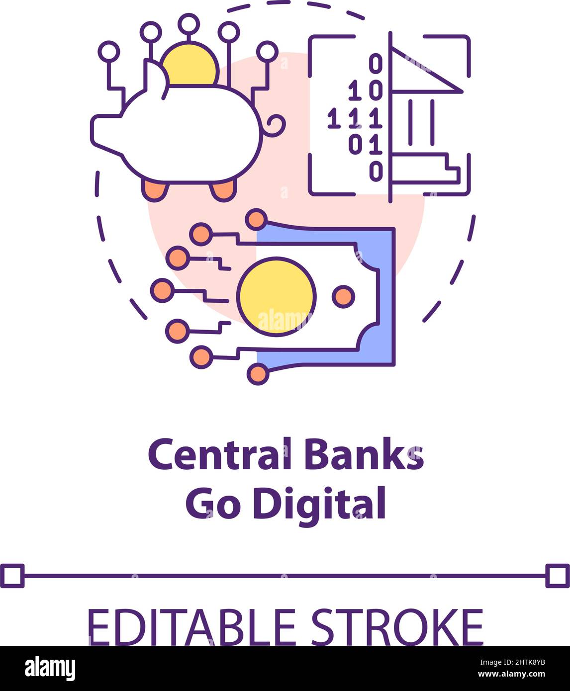 Le banche centrali sono l'icona del concetto digitale Illustrazione Vettoriale