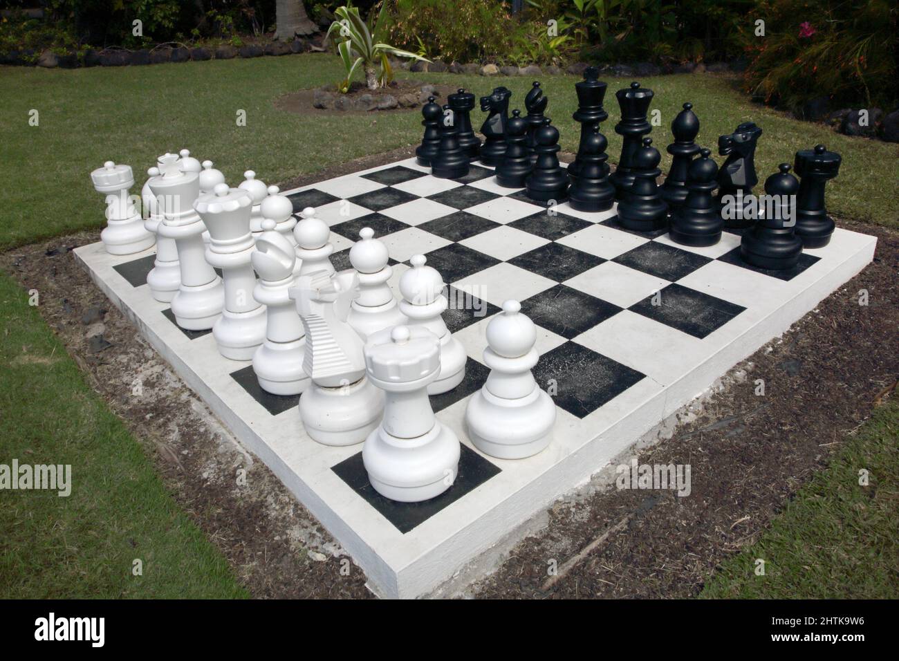 Grand Anse Beach Grenada Mount Cinnamon Hotel Giant Chessboard e pezzi Foto Stock