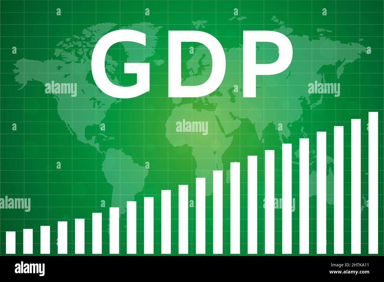 Parola PIL (prodotto interno lordo) su fondo di finanza verde con mappa mondiale. Concetto di economia globale Illustrazione Vettoriale