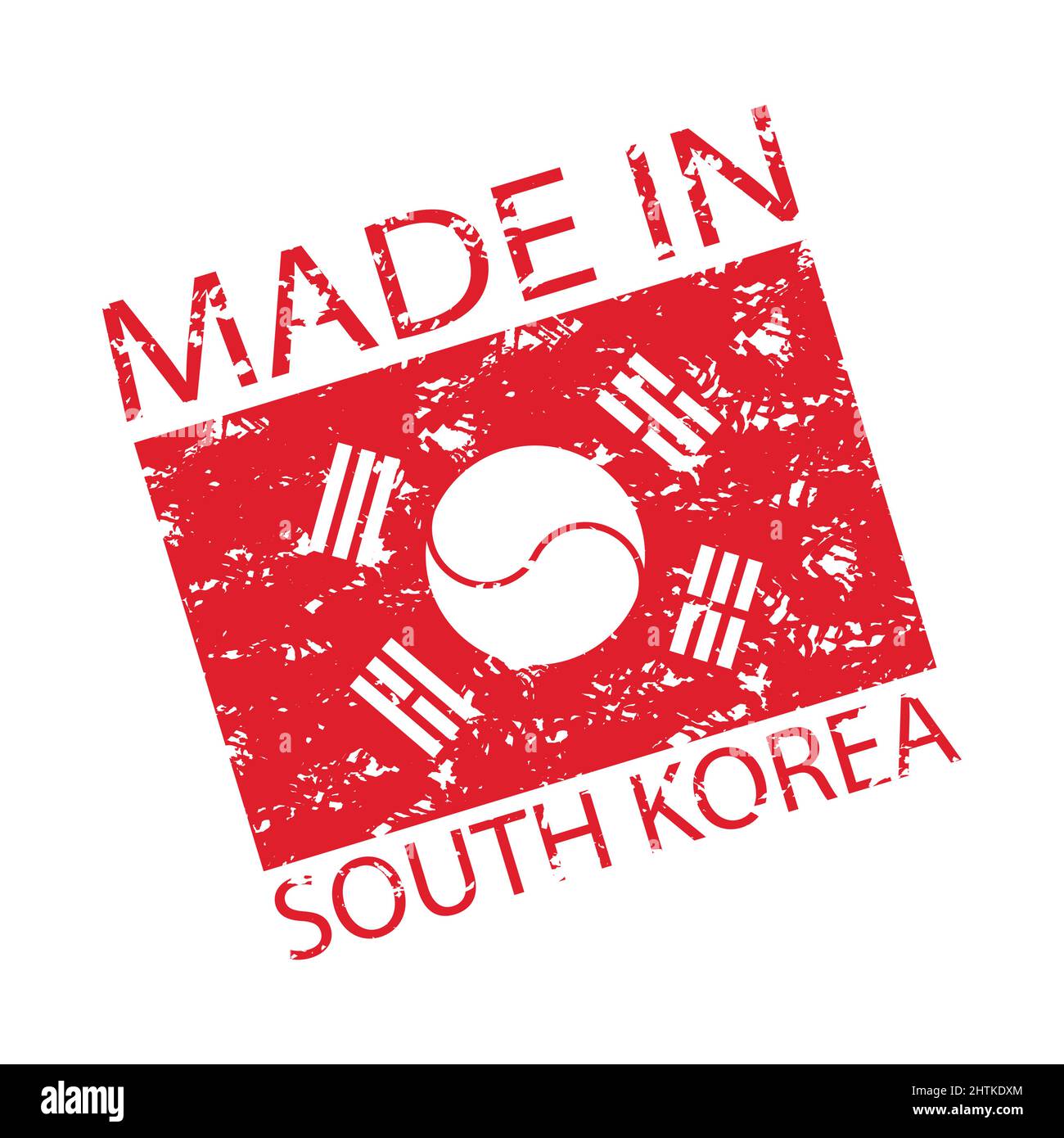 Prodotto in corea del sud timbro di gomma per luogo di produzione. Timbro postale, timbro coreano, prodotto fabbricato in Corea, trasporto Asia, timbro bandiera coreano, tran Illustrazione Vettoriale