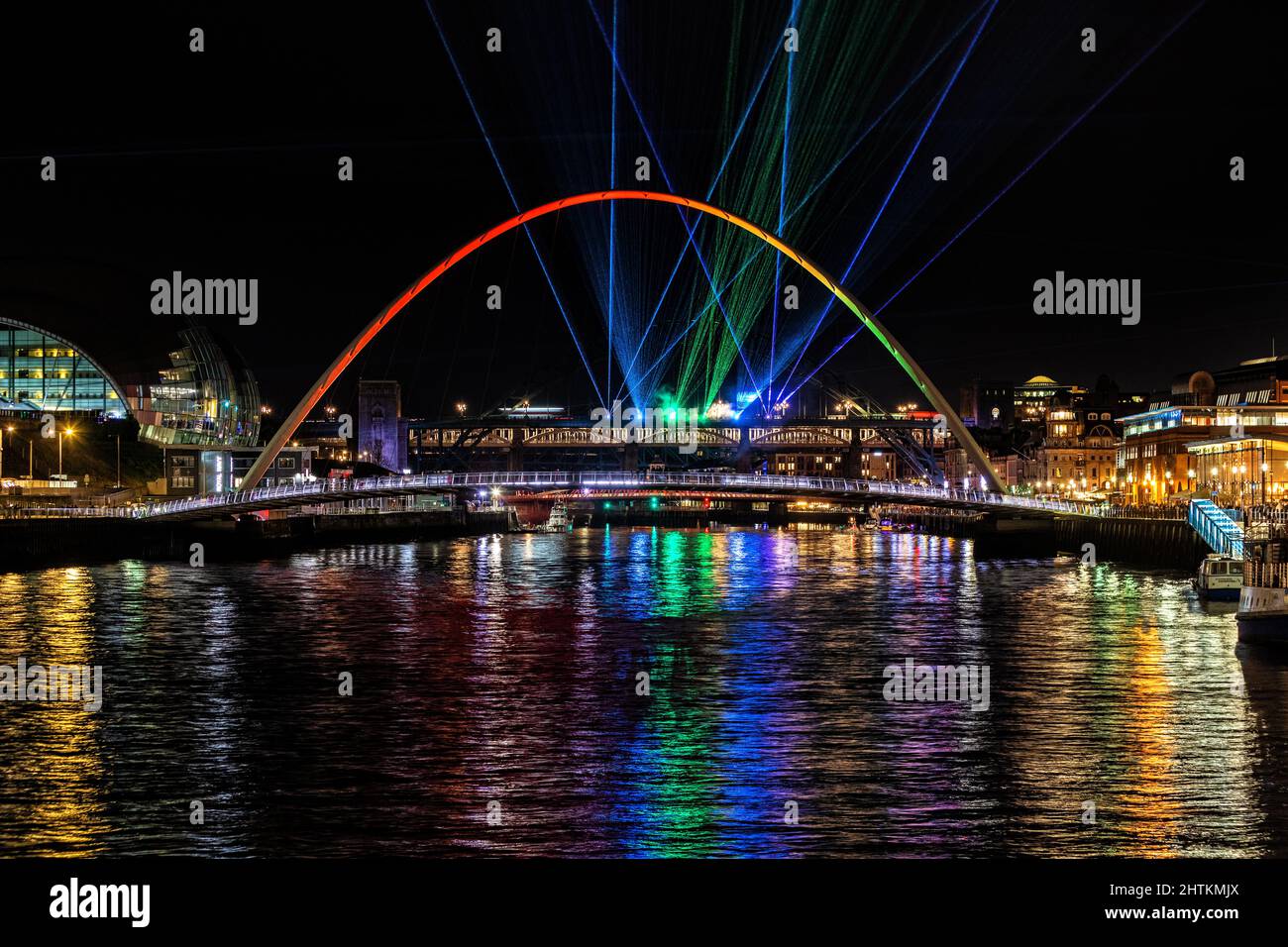 Spettacolo laser sul Tyne Foto Stock