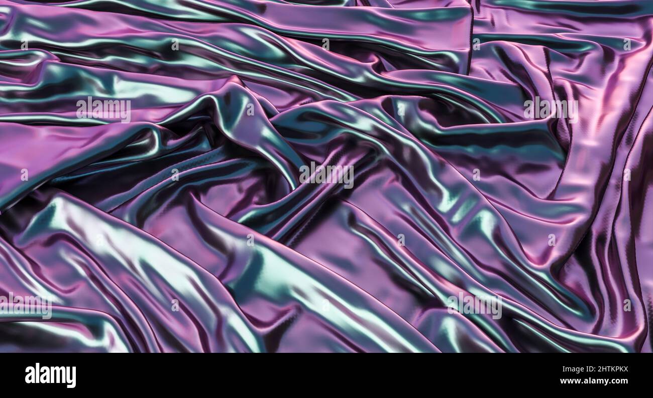 sfondo astratto con trama metallica riflettente con pieghe e rughe. 3d rendering. Foto Stock