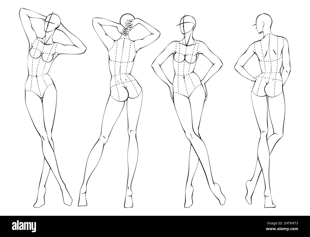 Moda figura dieci teste modello croquis indossando corpetto Illustrazione Vettoriale