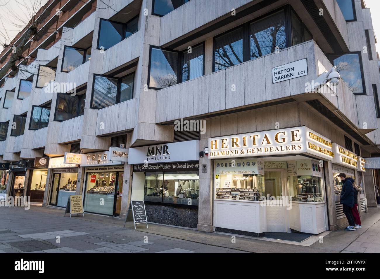 Hatton Garden, una strada e zona commerciale nel quartiere Holborn noto per i suoi negozi di gioielli e soprannominato London Diamond District. Londra, Englan Foto Stock