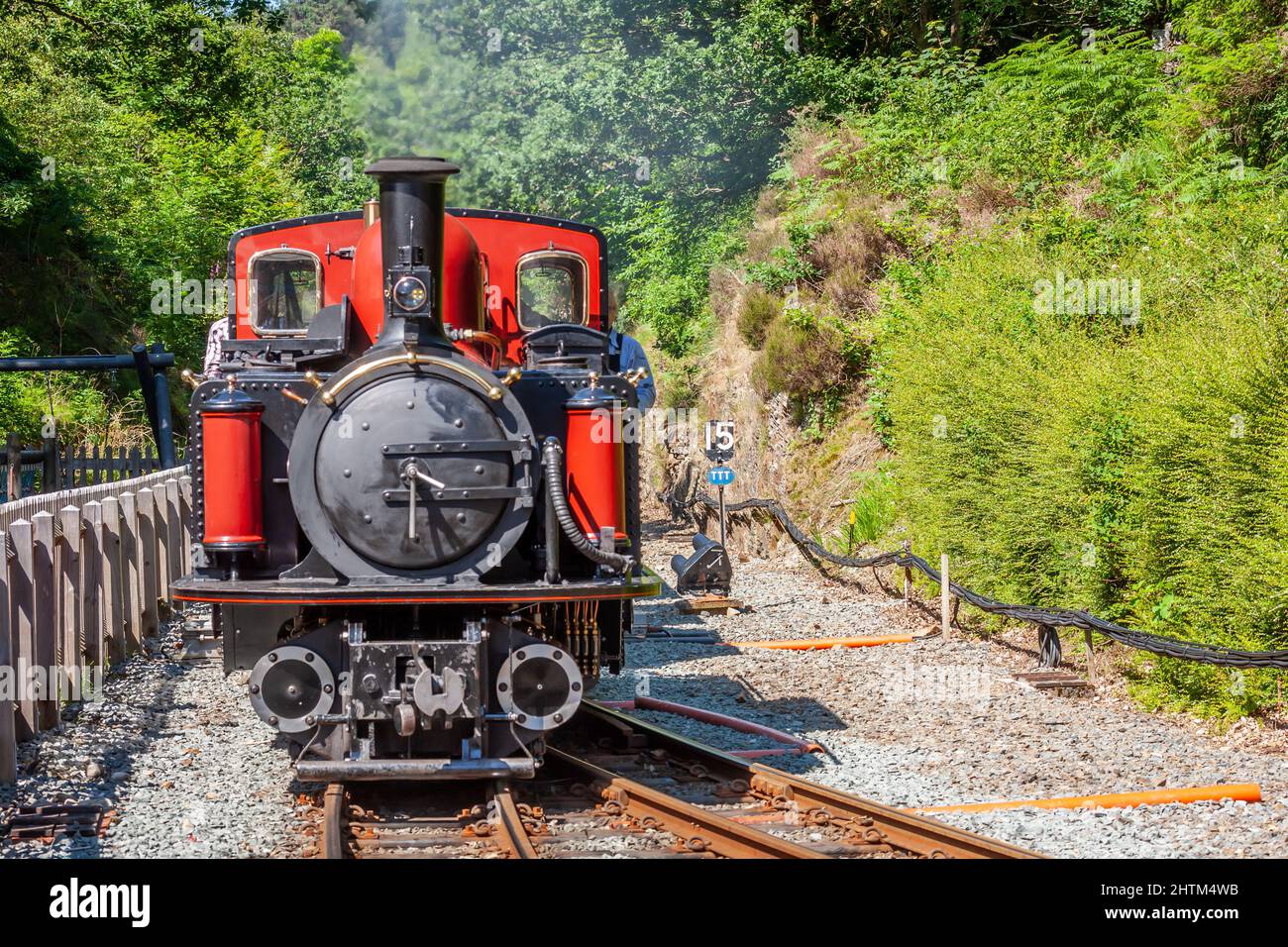 Ffestiniog Railway 'Double Fairlie' 0-4-4-0T No. 12 'David Lloyd George' arriva a Tan-Y-Bwlch sulla Ferrovia di Ffestiniog Foto Stock