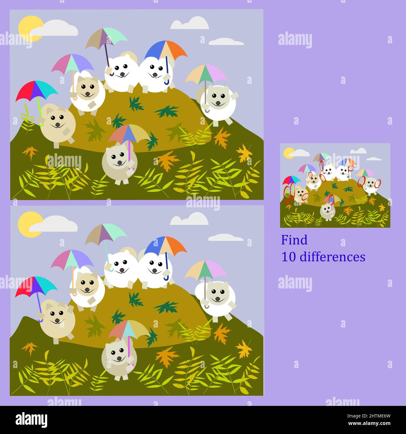 trova 10 differenze rebus per i bambini sotto i 6 anni, presentato da stagioni, una delle 4 date stagioni autunno Illustrazione Vettoriale