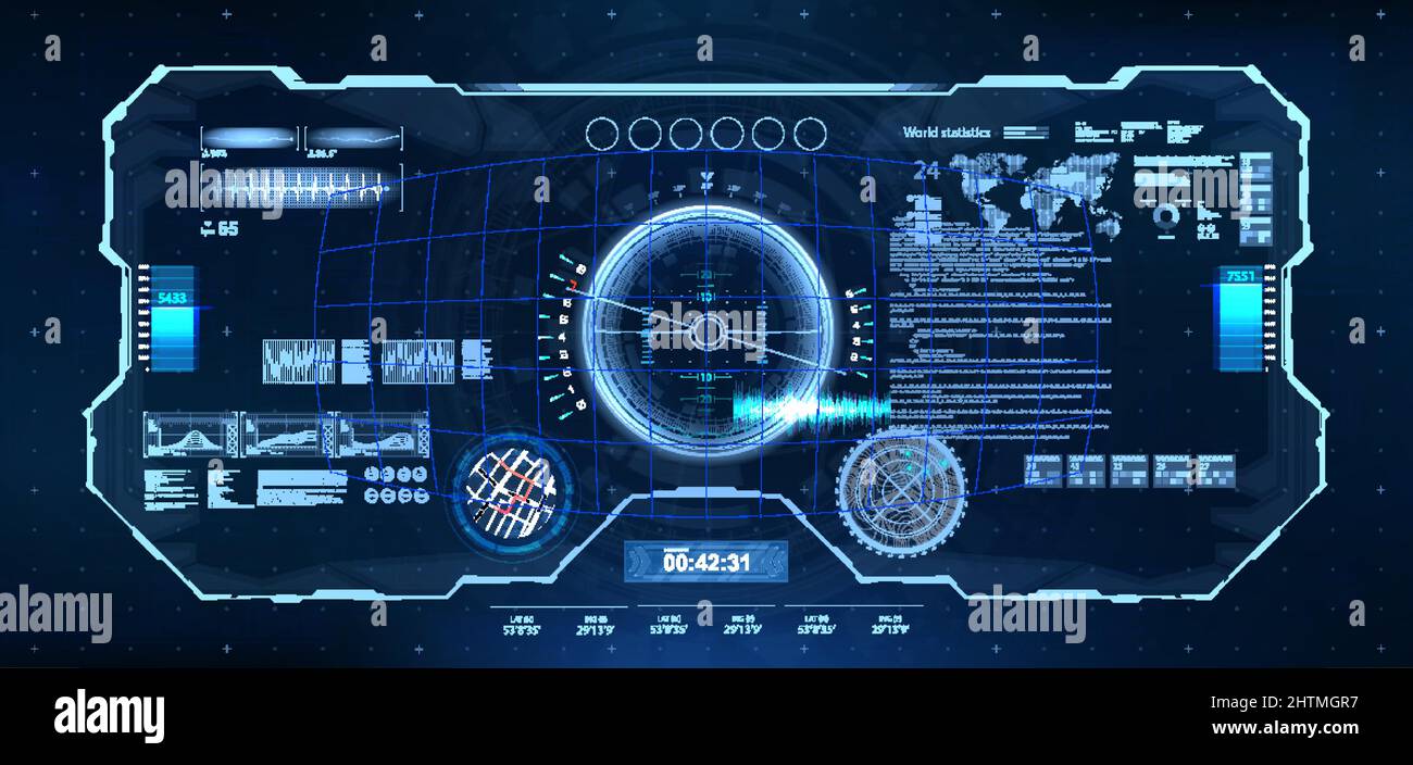 Casco da cockpit con display head-up. Design del display VR Illustrazione Vettoriale