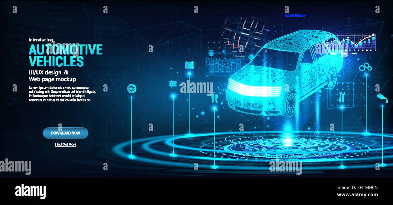 Intelligenza artificiale automatica Concept. Ologramma modello poligonale auto Illustrazione Vettoriale