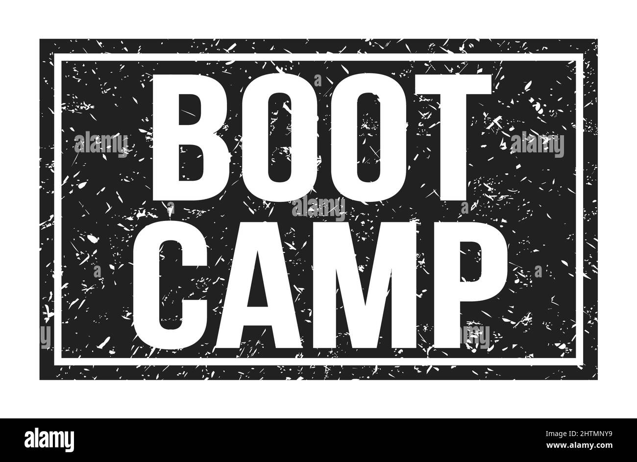 BOOT CAMP, parole scritte su un segno di timbro rettangolare nero Foto Stock