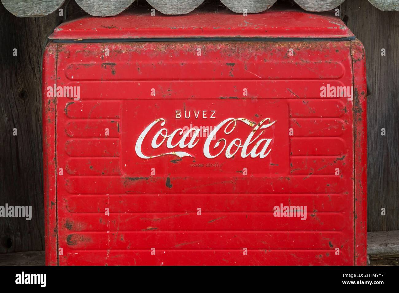 Francese d'epoca Coca Cola Metal Cooler. Foto Stock