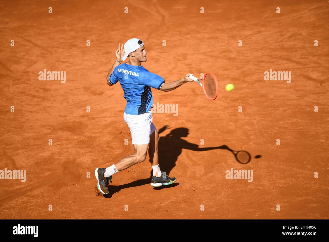 Coppa Davis (Buenos Aires): Diego Schwartzman (Argentina) durante le prove, prima della serie dei qualificatori contro la Repubblica Ceca Foto Stock