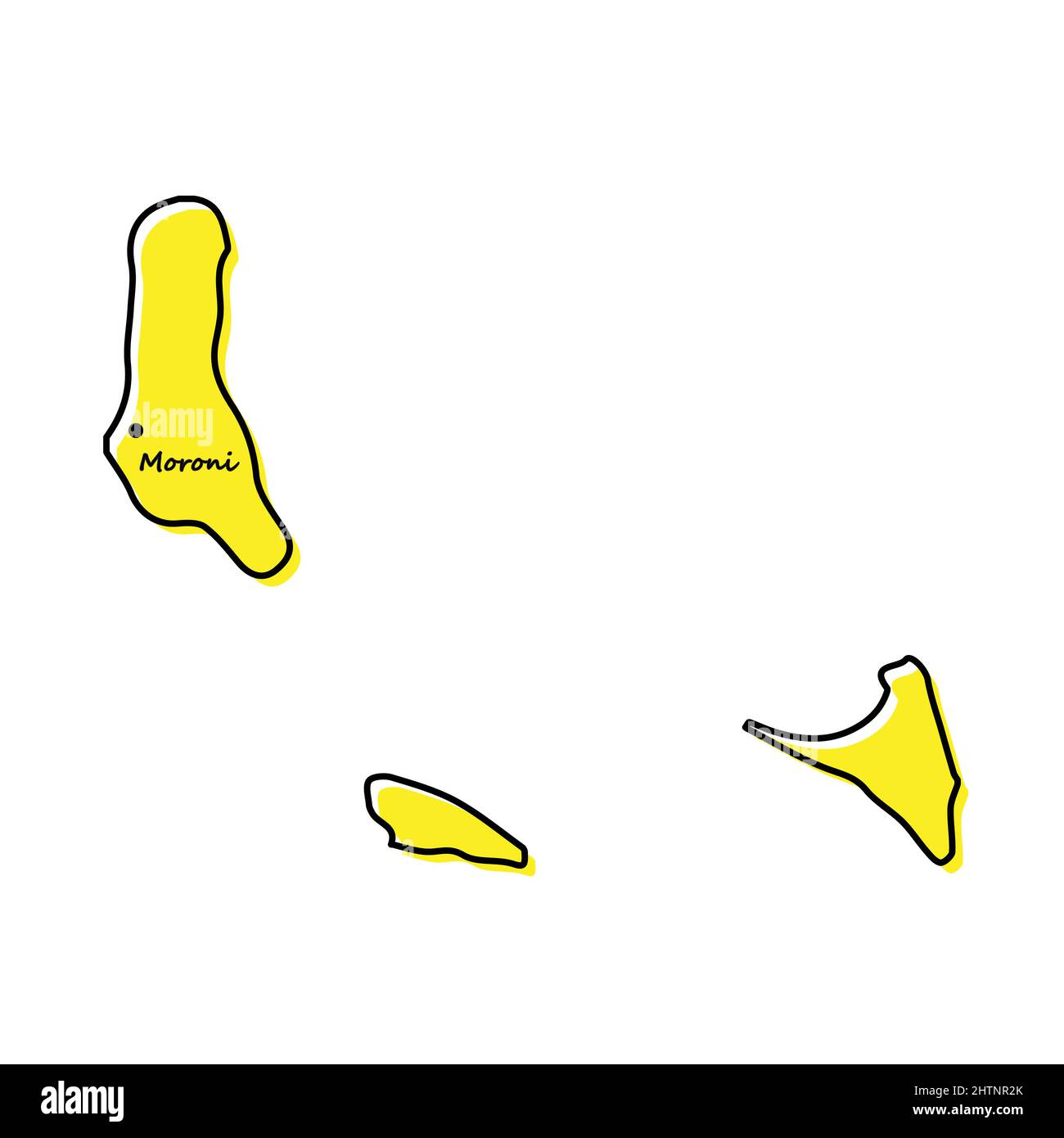 Semplice mappa di Comore con la posizione capitale. Design minimalista stilizzato Illustrazione Vettoriale