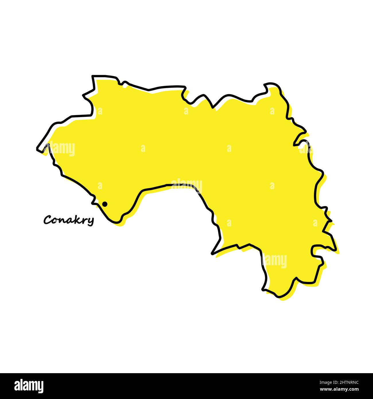Semplice mappa della Guinea con posizione capitale. Design minimalista stilizzato Illustrazione Vettoriale