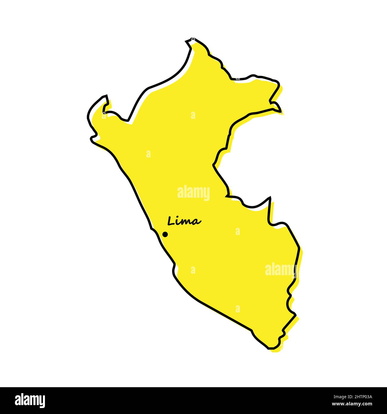 Semplice mappa del Perù con posizione capitale. Design minimalista stilizzato Illustrazione Vettoriale