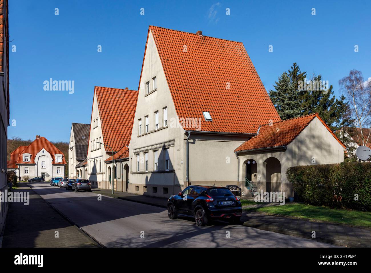 Insediamento di Gartenstadt Welheim a Bottrop, l'insediamento dei lavoratori fa parte della strada del patrimonio industriale Foto Stock