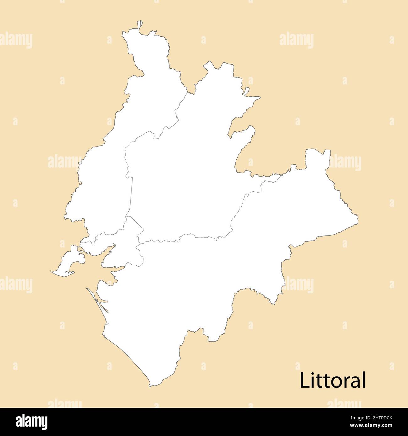 Mappa di alta qualità del Littoral è una provincia del Camerun, con i confini dei distretti Illustrazione Vettoriale