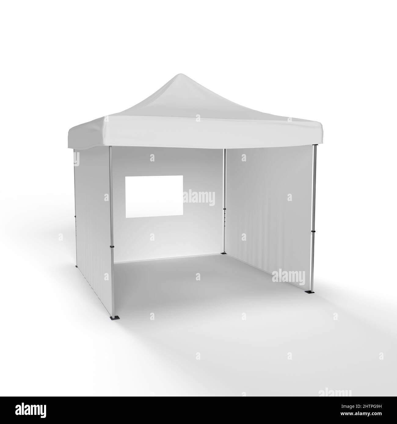 Una mostra Tent Marquee Gazebo con 2 pareti laterali, una parete posteriore  con una finestra e un fronte aperto isolato su uno sfondo bianco. 3D  rappresentazione per illustre Foto stock - Alamy