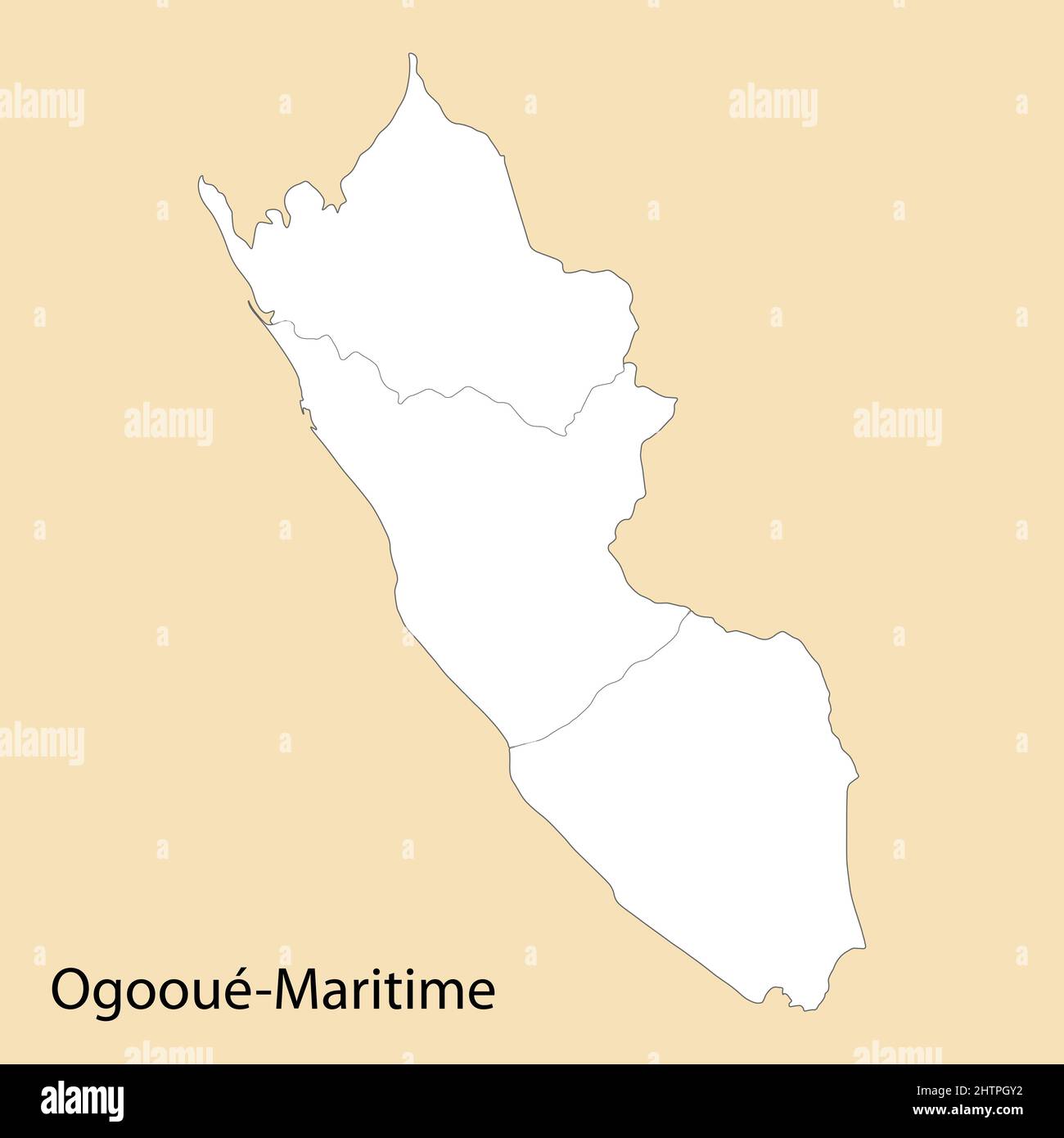 Carta di alta qualità di Ogooue-Maritime è una regione del Gabon, con i confini dei distretti Illustrazione Vettoriale