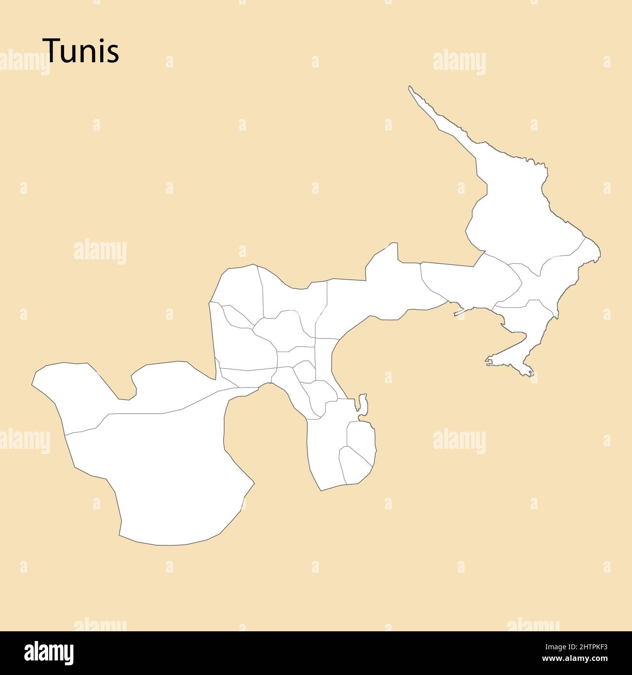 La carta di alta qualità di Tunisi è una regione della Tunisia, con i confini dei distretti Illustrazione Vettoriale