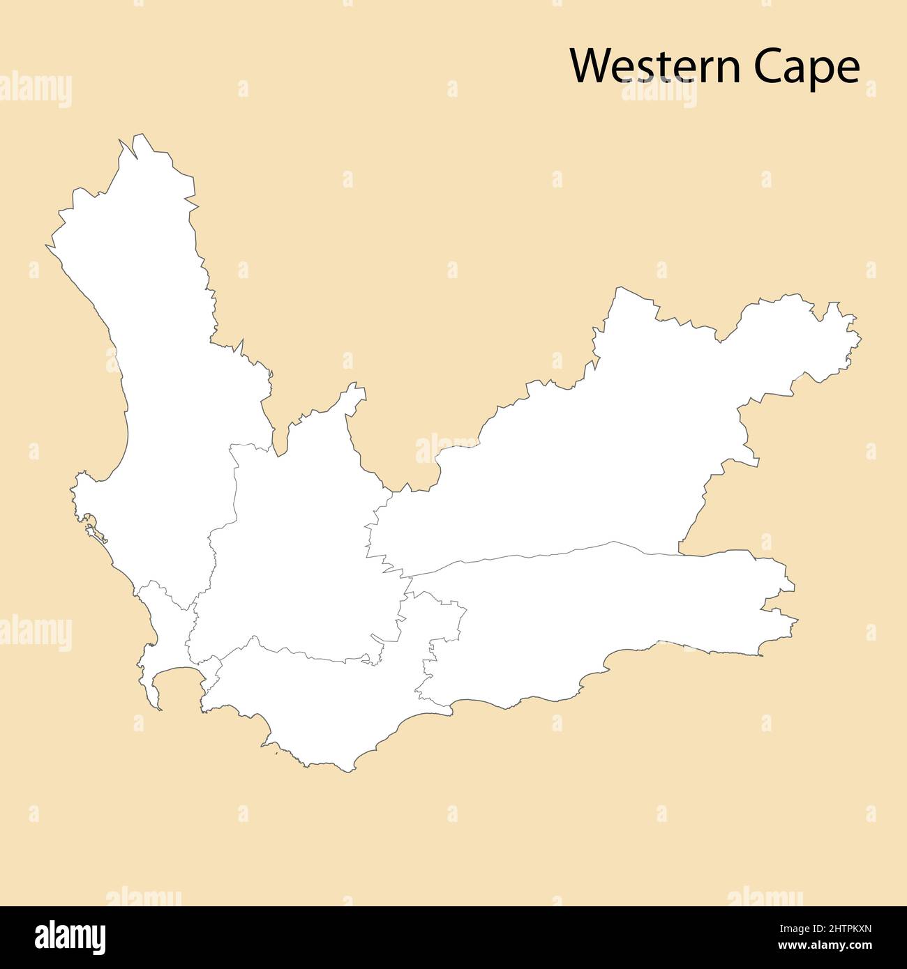 La mappa di alta qualità di Capo Occidentale è una regione del Sud Africa, con i confini dei distretti Illustrazione Vettoriale