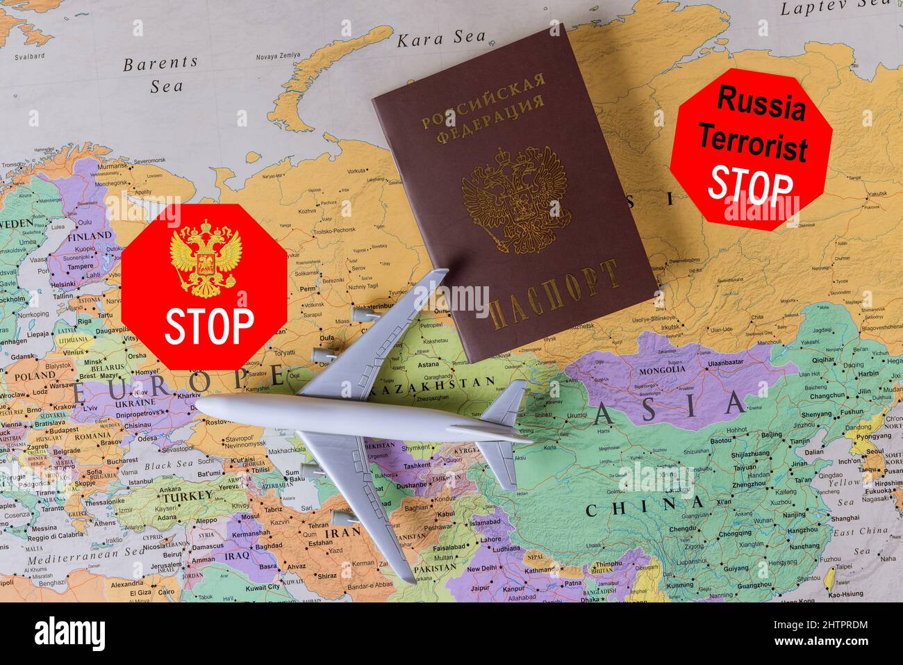 Aggressione russa con stop volo degli aerei russi a causa dell'aggressione contro l'Ucraina Foto Stock