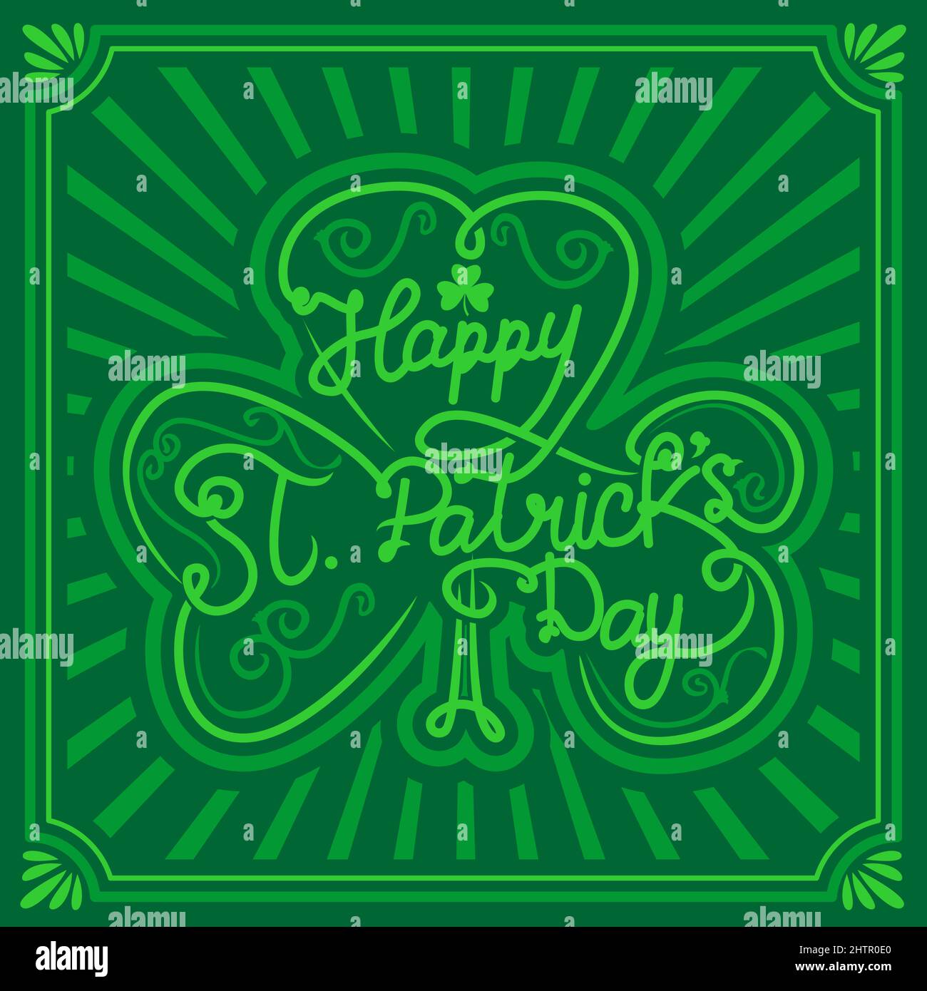 Poster del giorno di San Patrizio. Happy st Patricks day retro tipografia vintage su sfondo verde. Giorno di San Patrizio. Trifoglio di foglie di shamrock. Vintage Vector d Illustrazione Vettoriale