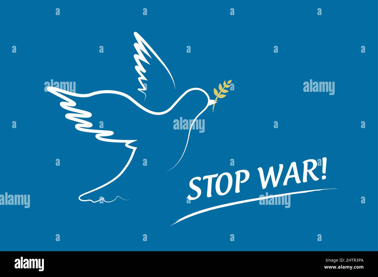 colomba bianca di pace su sfondo blu fermare la guerra Illustrazione Vettoriale