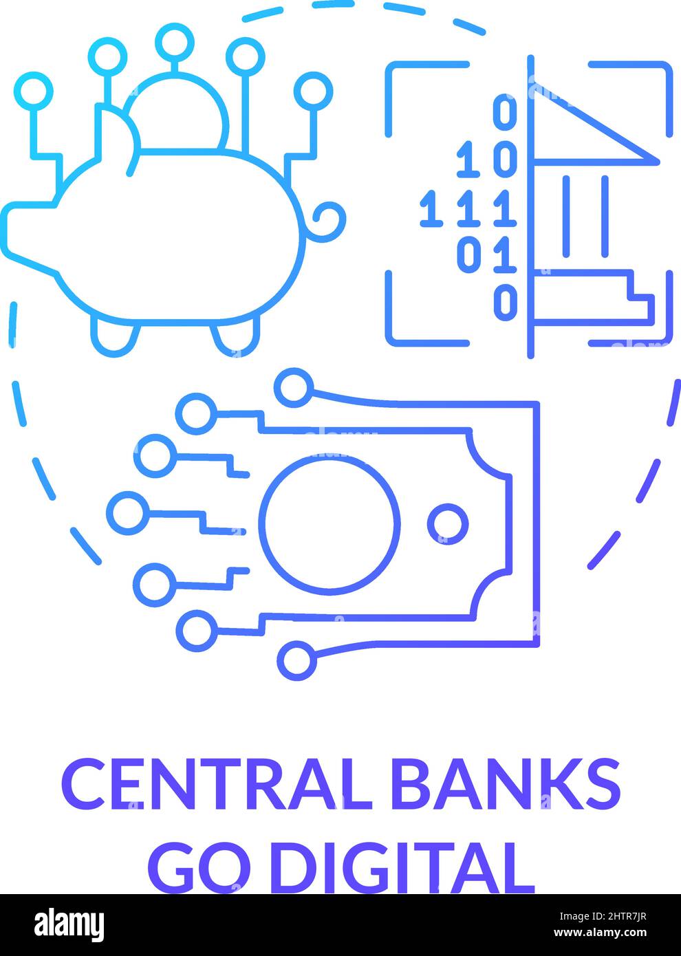 Le banche centrali diventano un'icona di concetto di gradiente blu digitale Illustrazione Vettoriale