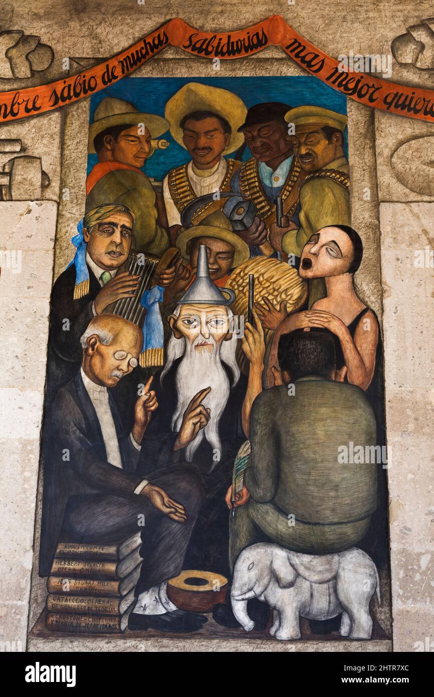 Wall Mural, 'The Wise', dipinto da Diego Rivera, 1928, Secretariate of Education Building, Città del Messico, Messico Foto Stock