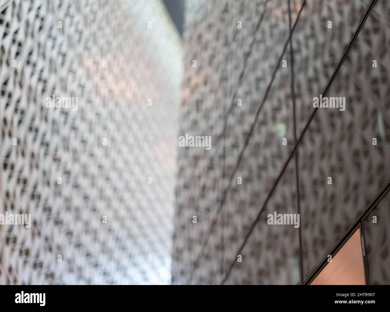 Linee parallele angolate sulla facciata di un edificio dall'architettura moderna. Foto di alta qualità Foto Stock