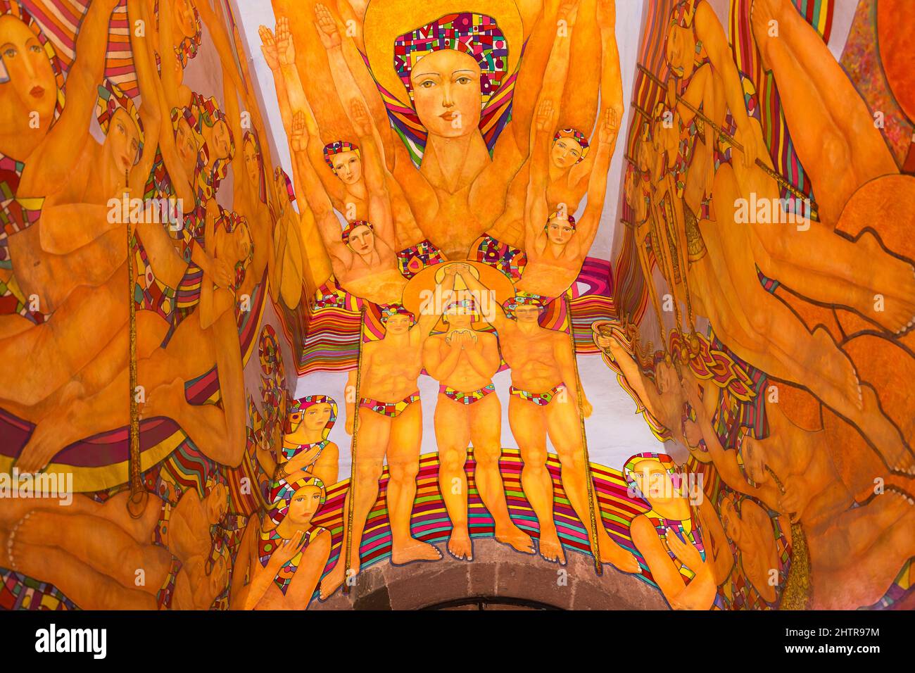 Messico, Stato di Guanajuato, San Miguel de Allende, Instituto Allende, murale di David Leonardo, un moderno muralista messicano, Foto Stock