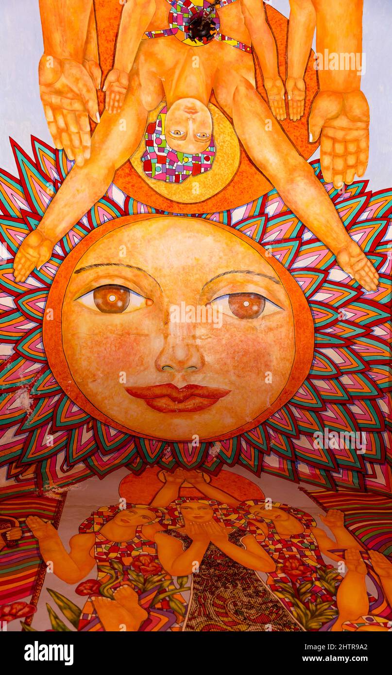 Messico, Stato di Guanajuato, San Miguel de Allende, Instituto Allende, murale di David Leonardo, un moderno muralista messicano, Foto Stock
