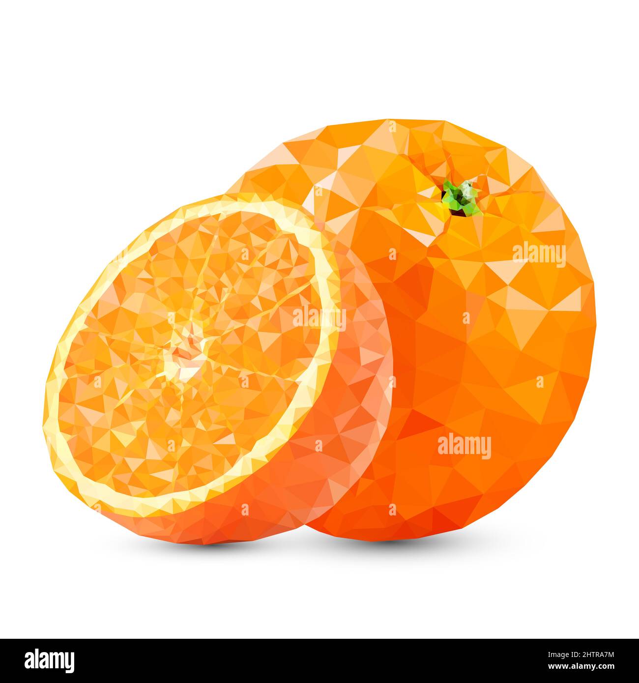 Illustrazione del vettore poligono arancione. Frutti poligonali gialli isolati su sfondo bianco. Illustrazione Vettoriale