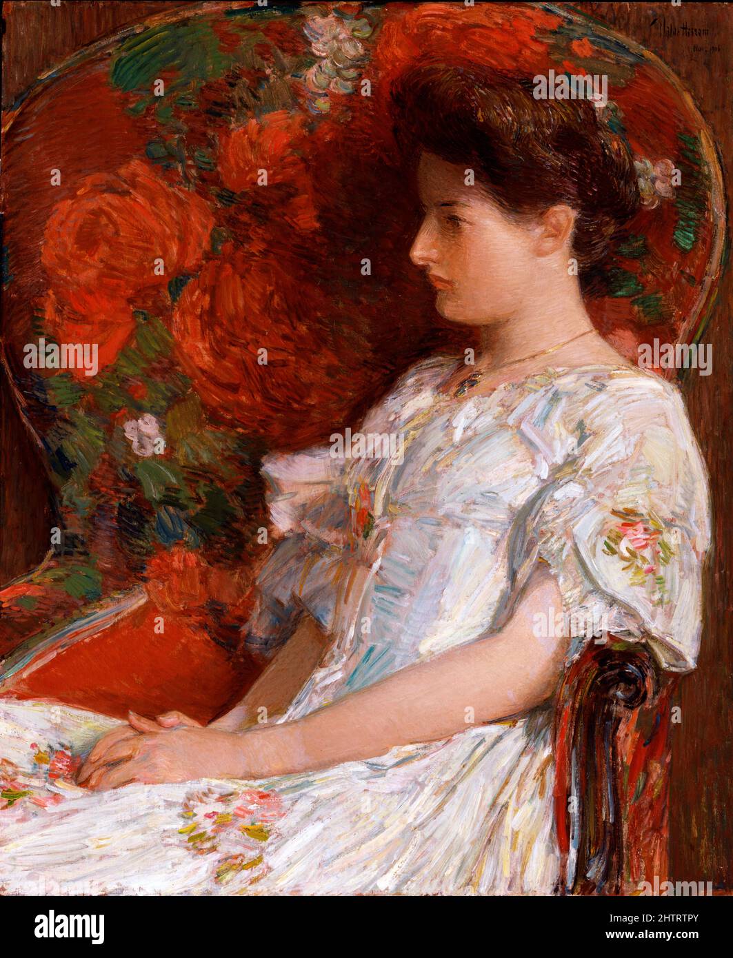 La sedia vittoriana dell'artista impressionista americano, Childe Hassam (1859-1935), olio su legno, 1906 Foto Stock