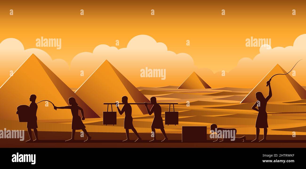 Costruire la piramide in Egitto in epoca antica utilizzare gli uomini ad essere schiavo tutto il giorno,cartoon versione,illustrazione vettoriale Illustrazione Vettoriale
