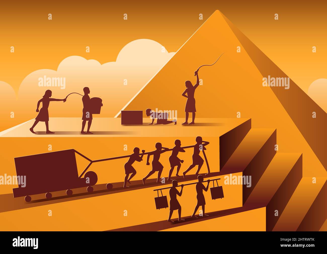 Costruire Piramide in Egitto in tempo antico utilizzare gli uomini per essere schiavi tutto il giorno con versione cartoon, illustrazione vettoriale Illustrazione Vettoriale