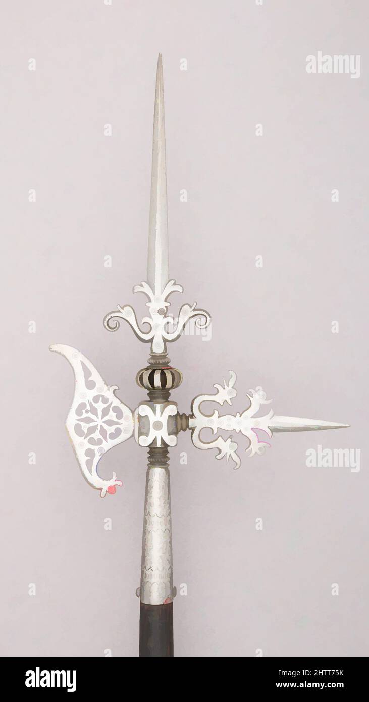 Arte ispirata da Halberd, 17th secolo, forse fiammingo, acciaio, legno, L. 91 1/8 poll. (231,5 cm); L. della testa 15 3/8" (39,1 cm); W. 8 1/8" (21,6 cm); peso 2 libbre 15 once (1330 g), armi Shafted, opere classiche modernizzate da Artotop con un tuffo di modernità. Forme, colore e valore, impatto visivo accattivante sulle emozioni artistiche attraverso la libertà delle opere d'arte in modo contemporaneo. Un messaggio senza tempo che persegue una nuova direzione selvaggiamente creativa. Artisti che si rivolgono al supporto digitale e creano l'NFT Artotop Foto Stock