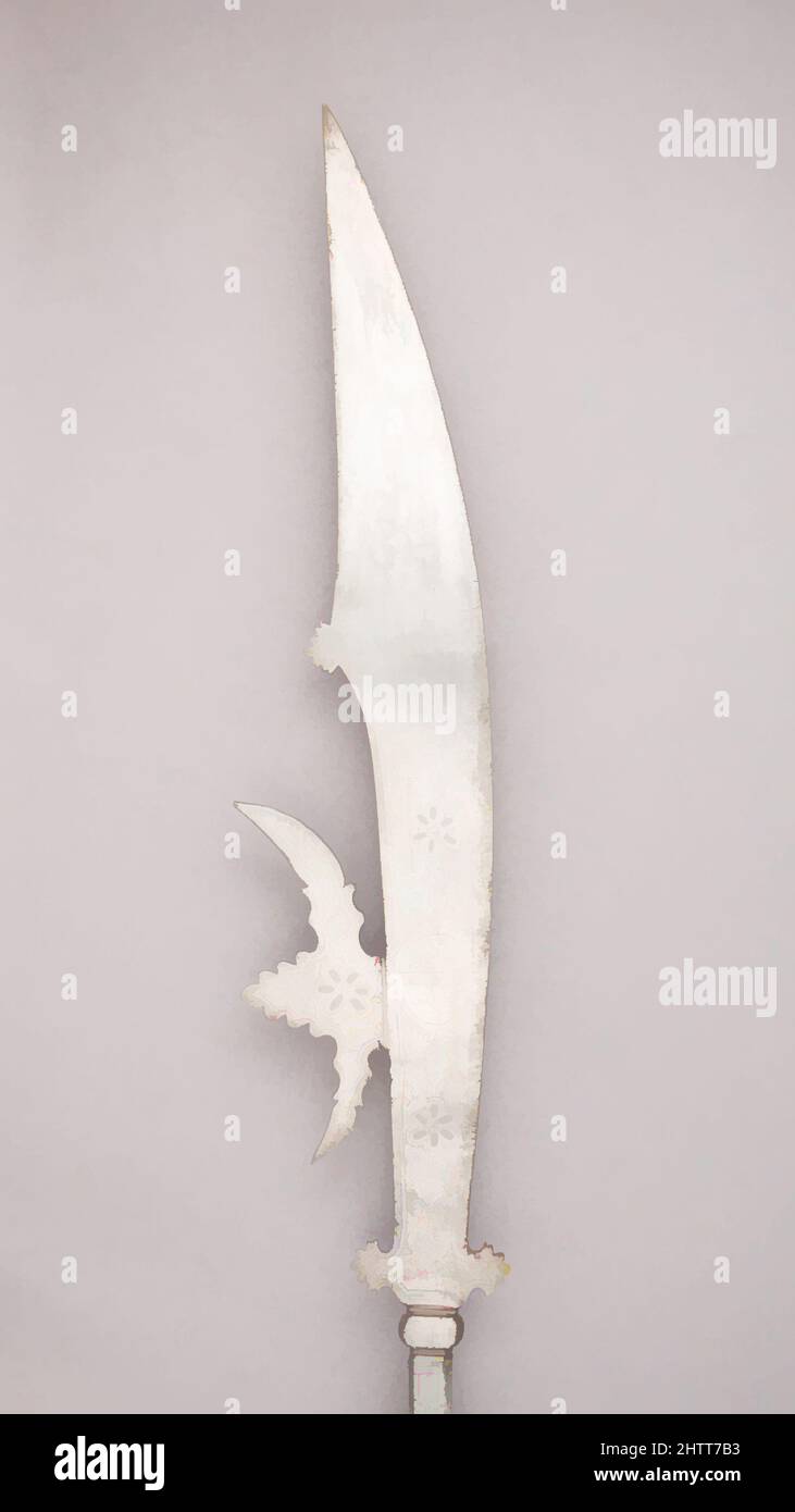 Arte ispirata a Fauchard, ca. 1575, Italiano, acciaio, legno, tessile, Filettatura metallica, L. 8 ft. 11 3/4 poll. (273,7 cm); L. della testa 35 7/16" (90 cm); W. 6 11/16" (17 cm); peso 7 libbre 7,7 once (3393,4 g), armi Shafted, opere classiche modernizzate da Artotop con un tuffo di modernità. Forme, colore e valore, impatto visivo accattivante sulle emozioni artistiche attraverso la libertà delle opere d'arte in modo contemporaneo. Un messaggio senza tempo che persegue una nuova direzione selvaggiamente creativa. Artisti che si rivolgono al supporto digitale e creano l'NFT Artotop Foto Stock